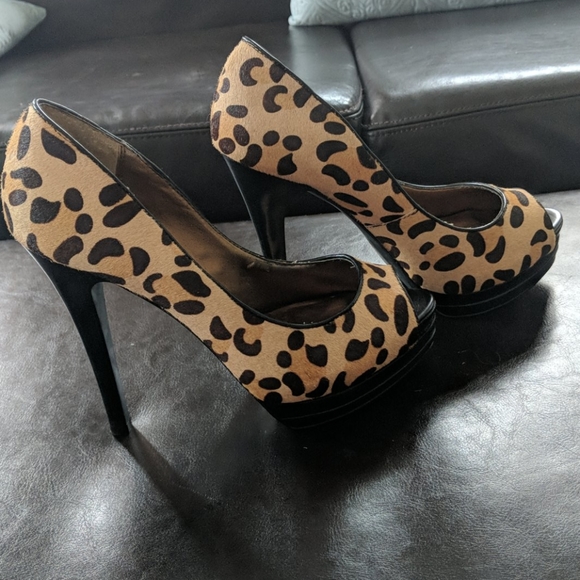 Pelle platform stiletto peep-toe heels leopard - Picture 2 of 6